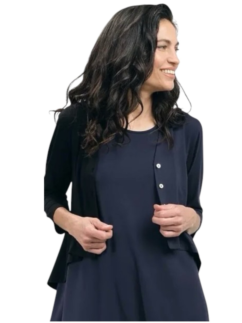 NWT Alembika Essential 2-Tone Crop Cardigan Navy Black Size US 6-8 Hi-Low